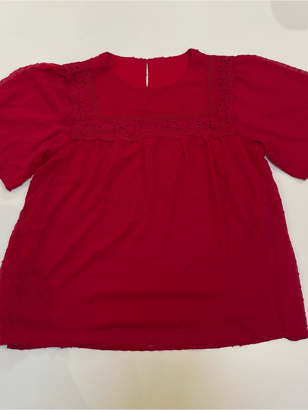 ❤️Red Swiss Dot Eyelet Lace Blouse – Size XL
